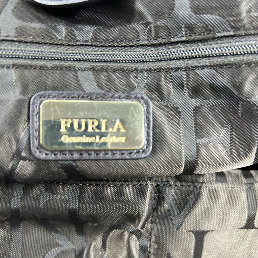 4113: Furla Colorblock Pebbled Leather Tote Bag Yellow Beige Black Made in Italy - Picture 9 of 13